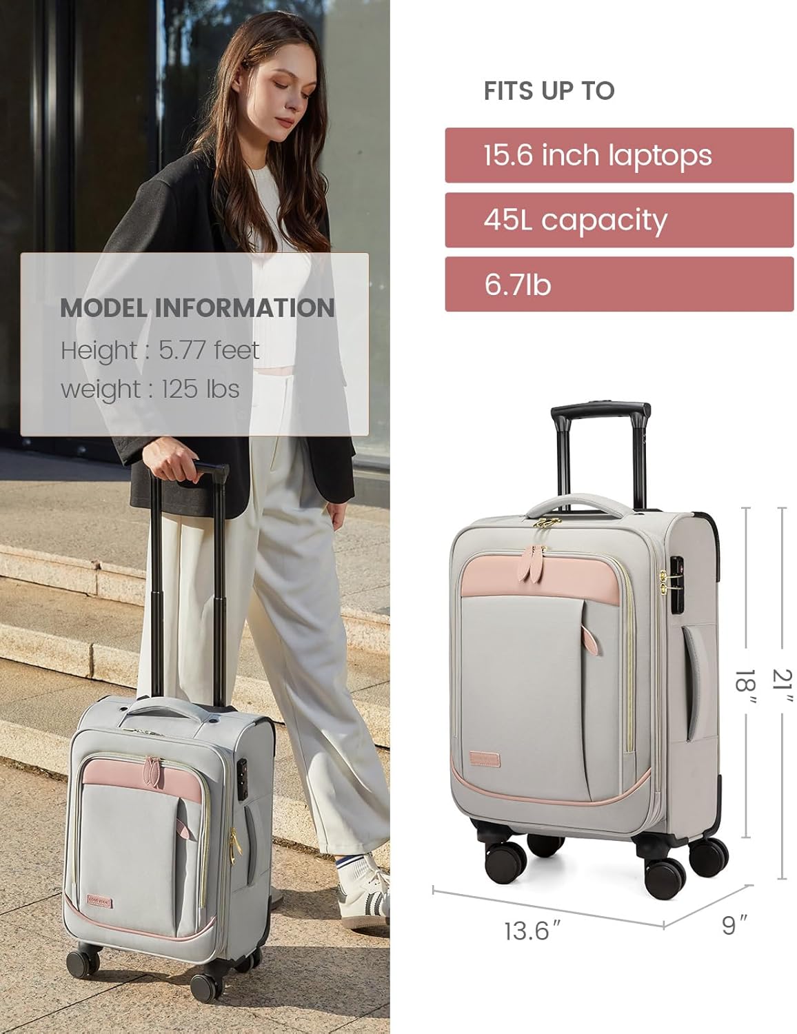 LOVEVOOK 4 Pcs Carry On Luggage 22x14x9 Airline Approved 20 Inch Underseat Carry on Suitcase for Women Men Softside Travel Luggage with Spinner Wheels and TSA Lock